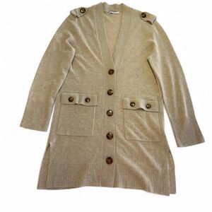 Sea Bleu 90% Wool 10% Cashmere Women's Tan Sweater with Button Accents